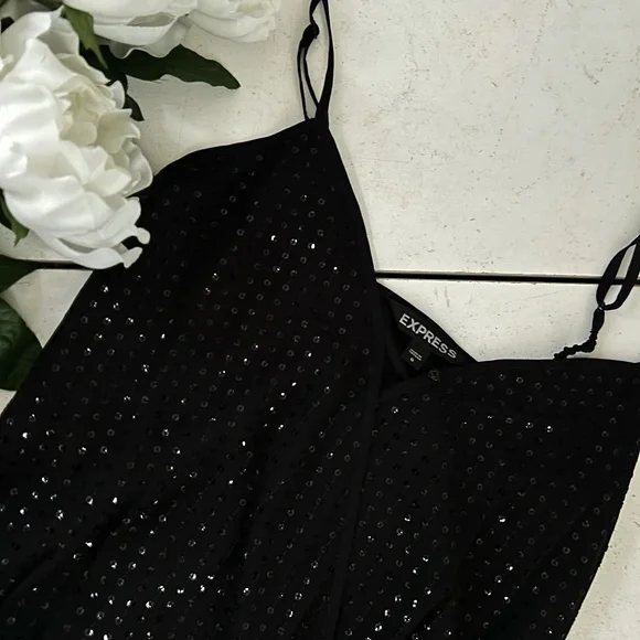 Express Medium Black Jumpsuit Sequin adjustable straps pockets - Picture 1 of 10